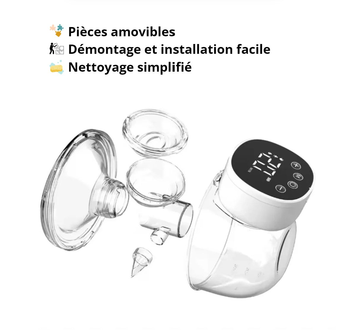 Tire-Lait Électrique Portable Mains Libres – Double Pompage, Écran LCD, Rechargeable USB Capacité de 180 ml