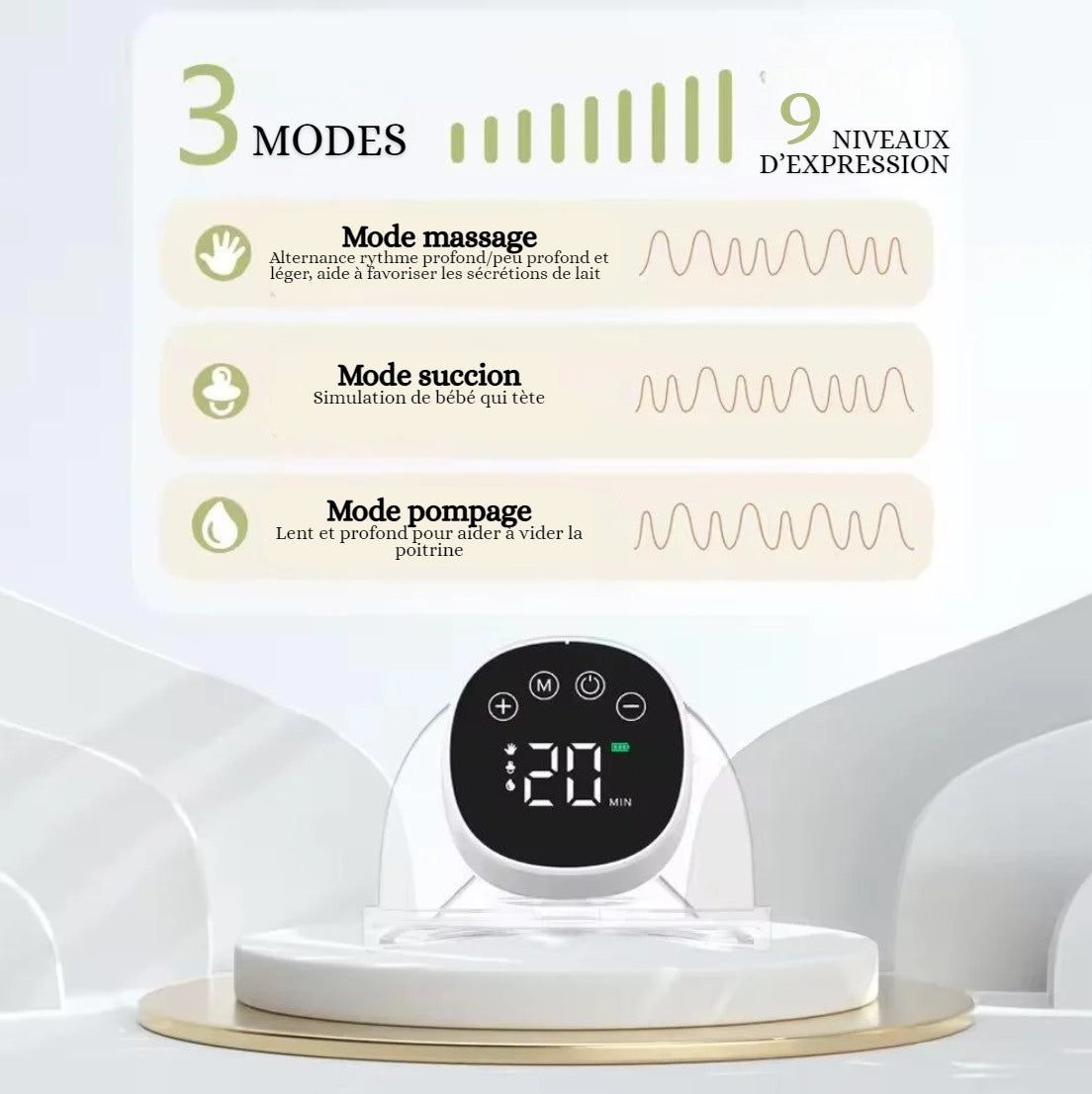Tire-Lait Électrique Portable Mains Libres – Double Pompage, Écran LCD, Rechargeable USB Capacité de 180 ml