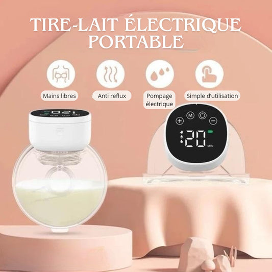 Tire-Lait Électrique Portable Mains Libres – Double Pompage, Écran LCD, Rechargeable USB Capacité de 180 ml