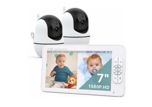 Babyphone Bébé 7″ HD 1080P avec Caméra Simple ou Double – Vision Nocturne, VOX, Berceuses et Communication Bidirectionnelle