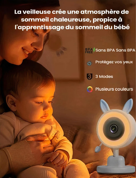Babyphone Caméra HD 1080 P 3,5″ avec Veilleuse Colorée et Vision Nocturne pour Bébé