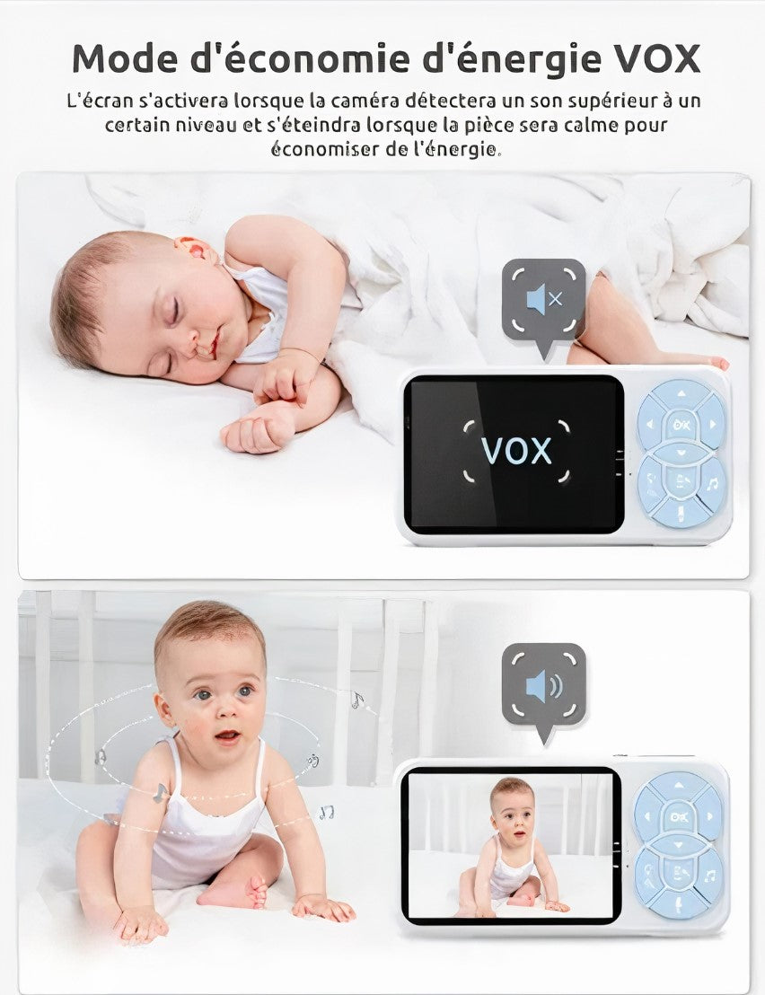 Babyphone Caméra HD 1080 P 3,5″ avec Veilleuse Colorée et Vision Nocturne pour Bébé