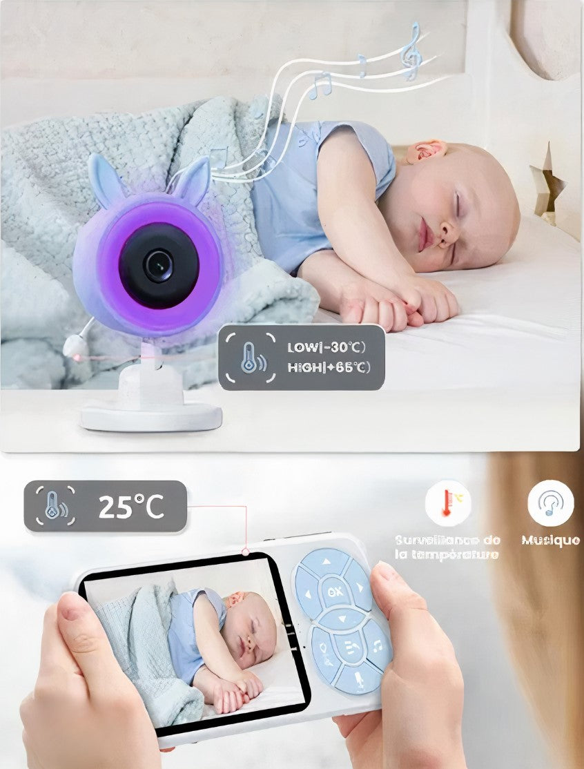 Babyphone Caméra HD 1080 P 3,5″ avec Veilleuse Colorée et Vision Nocturne pour Bébé