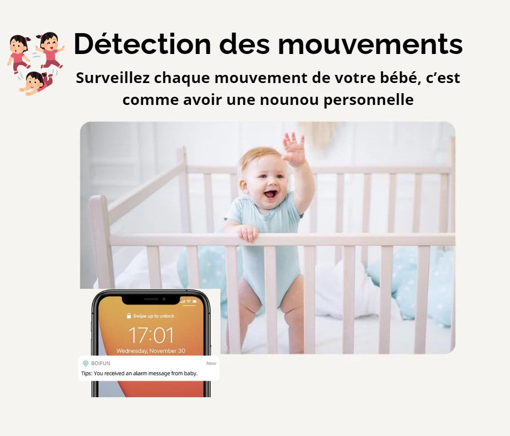 Babyphone Caméra Boifun avec contrôle via application mobile et monitor - Simple ou Double