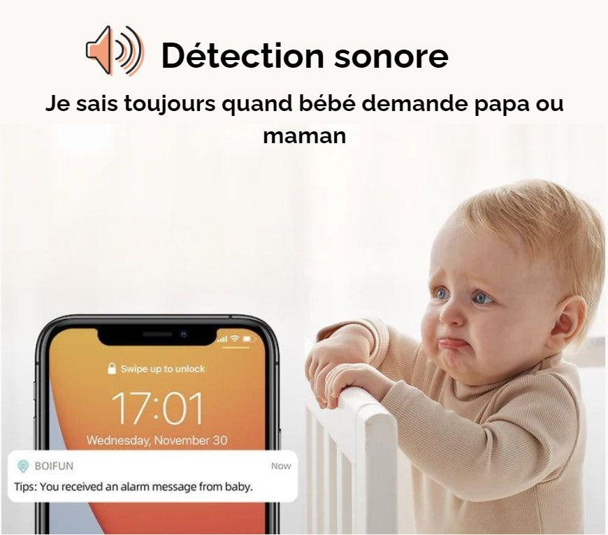 Babyphone Caméra Boifun avec contrôle via application mobile et monitor - Simple ou Double