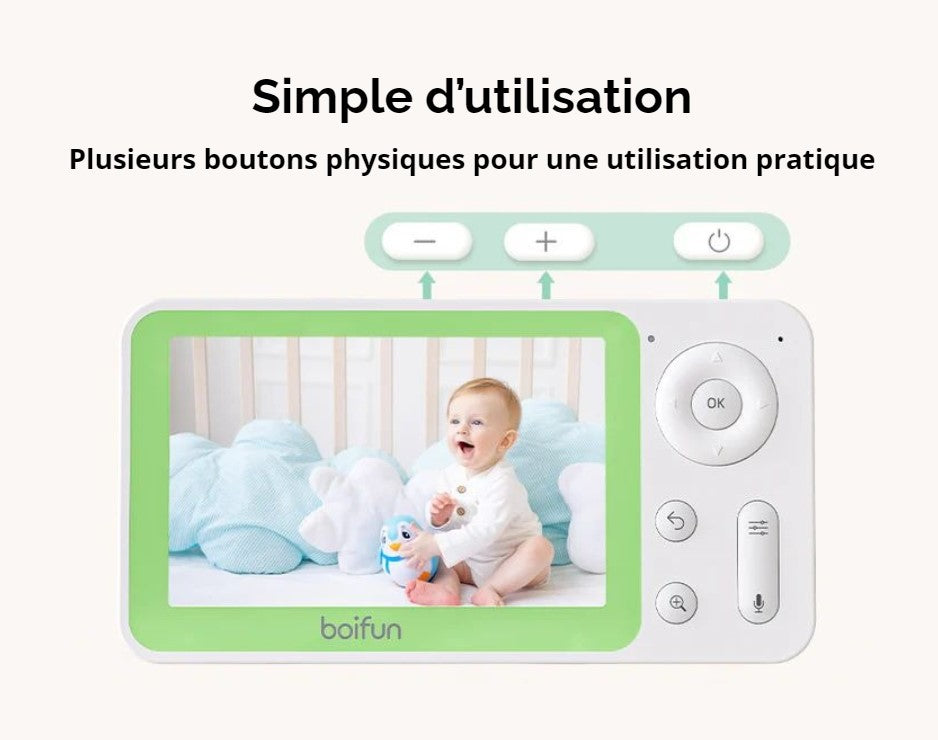 Babyphone Caméra Boifun avec contrôle via application mobile et monitor - Simple ou Double