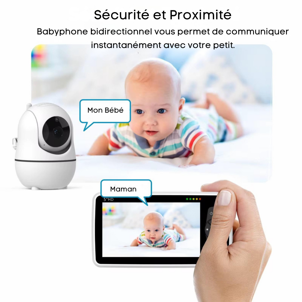 Babyphone Intelligent : Caméra HD 5" 1080, Audio Bidirectionnel,Vision Nocturne, Sans fil