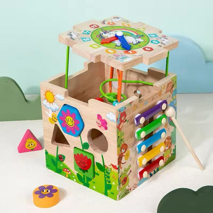 Jeu Sensoriel et Éveil pour Bébé et Enfant dès 1 Ans - Cube d'Activités Éducatif en Bois