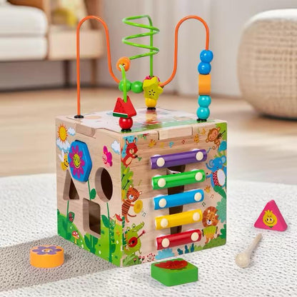 Jeu Sensoriel et Éveil pour Bébé et Enfant dès 1 Ans - Cube d'Activités Éducatif en Bois
