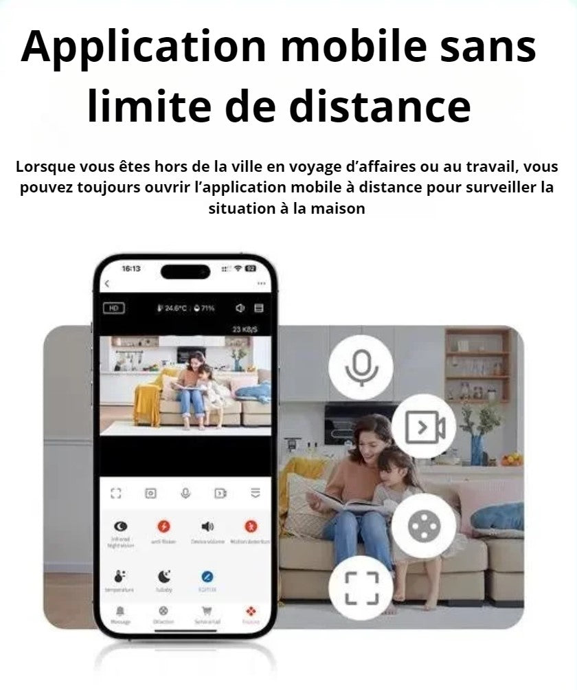 Babyphone Bébé 2K avec Moniteur 5″ LCD-IPS – Caméra PTZ 355°, WiFi, VOX, Enregistrement, Surveillance et Berceuses