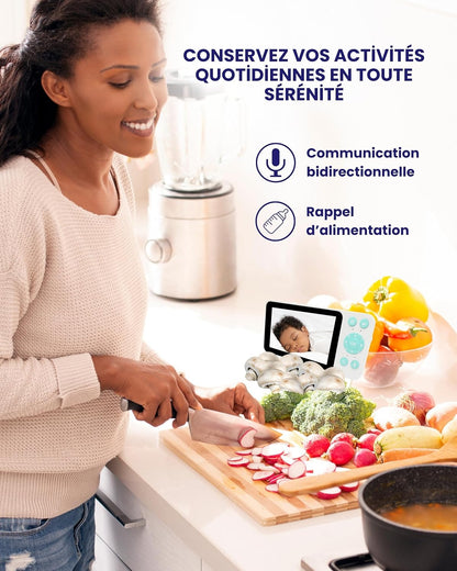 Babyphone Bébé 2K avec Moniteur 5″ LCD-IPS – Caméra PTZ 355°, WiFi, VOX, Enregistrement, Surveillance et Berceuses