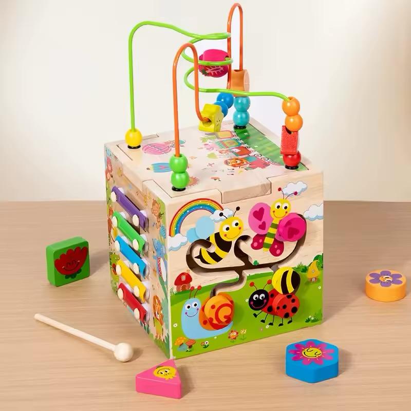 Jeu Sensoriel et Éveil pour Bébé et Enfant dès 1 Ans - Cube d'Activités Éducatif en Bois
