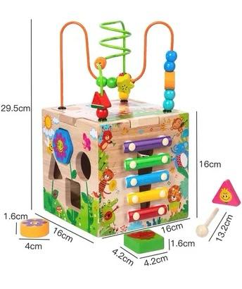 Jeu Sensoriel et Éveil pour Bébé et Enfant dès 1 Ans - Cube d'Activités Éducatif en Bois