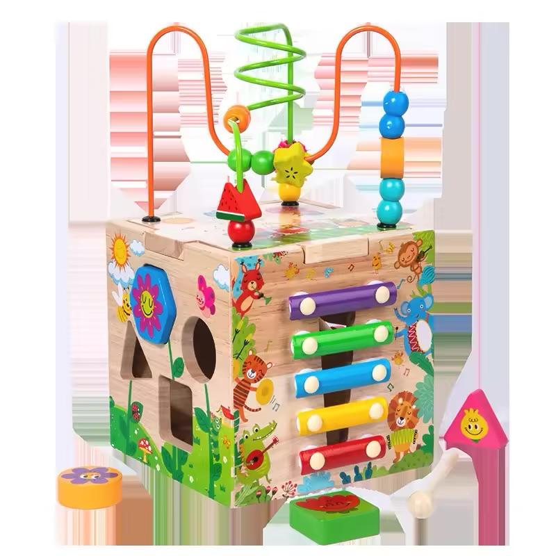 Jeu Sensoriel et Éveil pour Bébé et Enfant dès 1 Ans - Cube d'Activités Éducatif en Bois