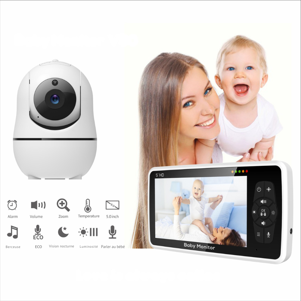 Babyphone Intelligent : Caméra HD 5" 1080, Audio Bidirectionnel,Vision Nocturne, Sans fil
