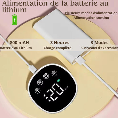 Tire-Lait Électrique Portable Mains Libres – Double Pompage, Écran LCD, Rechargeable USB Capacité de 180 ml