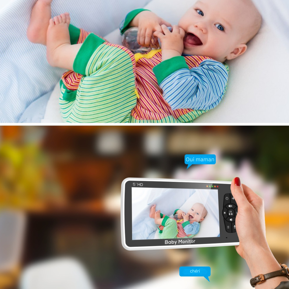 Babyphone Intelligent : Caméra HD 5" 1080, Audio Bidirectionnel,Vision Nocturne, Sans fil