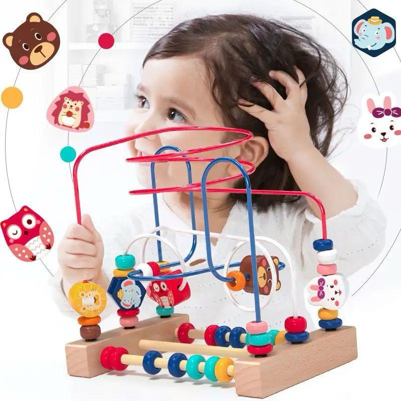 Jeu Montessori Bébé / Enfant dès 1 ans -  motricité Fine Labyrinthe de Perles en Bois