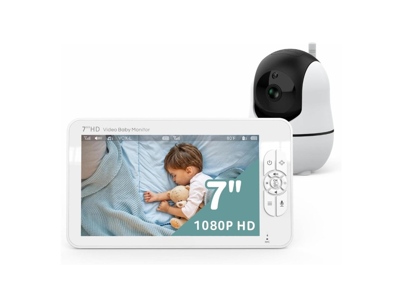 Babyphone Bébé 7″ HD 1080P avec Caméra Simple ou Double – Vision Nocturne, VOX, Berceuses et Communication Bidirectionnelle