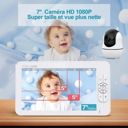 Babyphone Bébé 7″ HD 1080P avec Caméra Simple ou Double – Vision Nocturne, VOX, Berceuses et Communication Bidirectionnelle