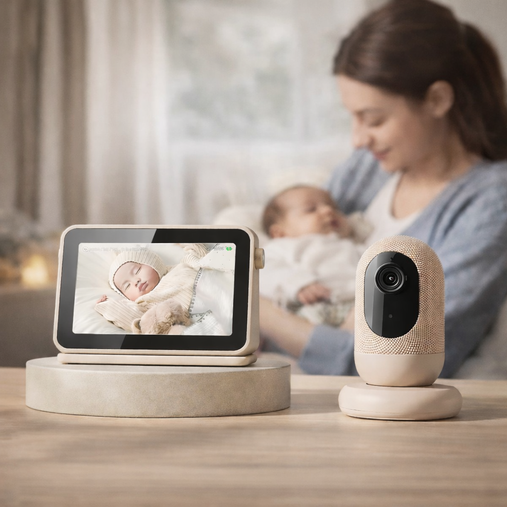 Ensemble de Caméra Bébé Intelligente Wifi 3K avec Écran Moniteur Vidéo et Détection Sonore