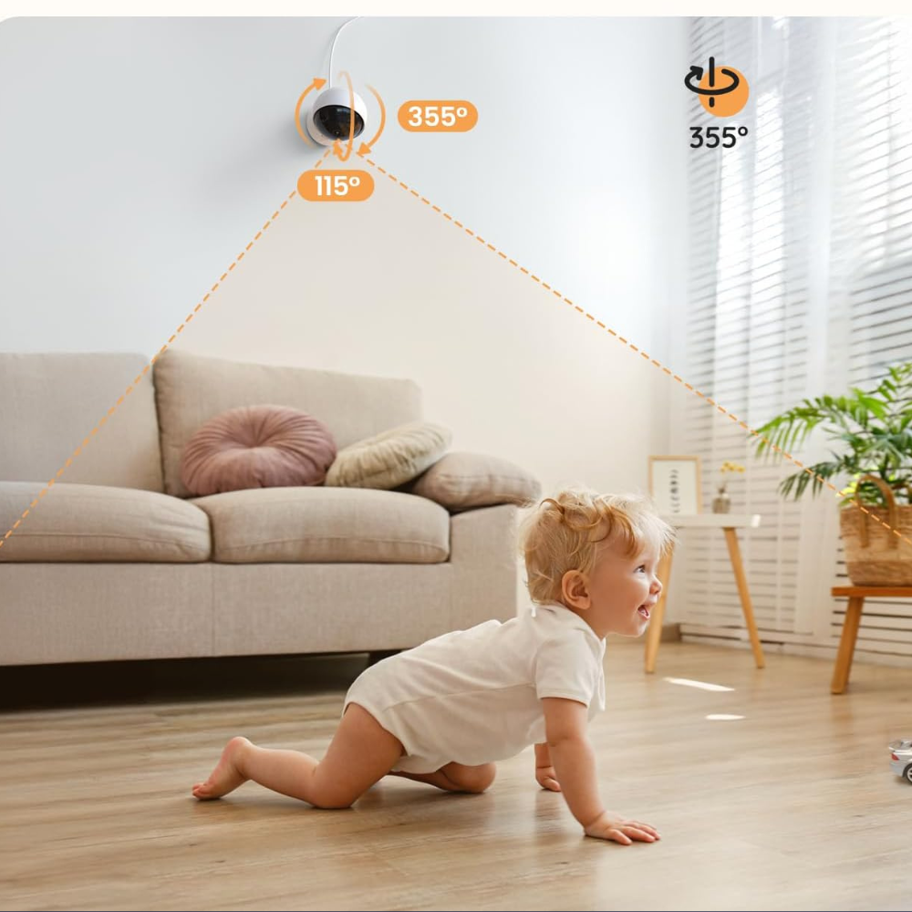 Babyphone 4MP avec Écran Numérique de 5,5 Pouces, Résolution 1080p, Audio Bidirectionnel, Vision Nocturne, Double Vue