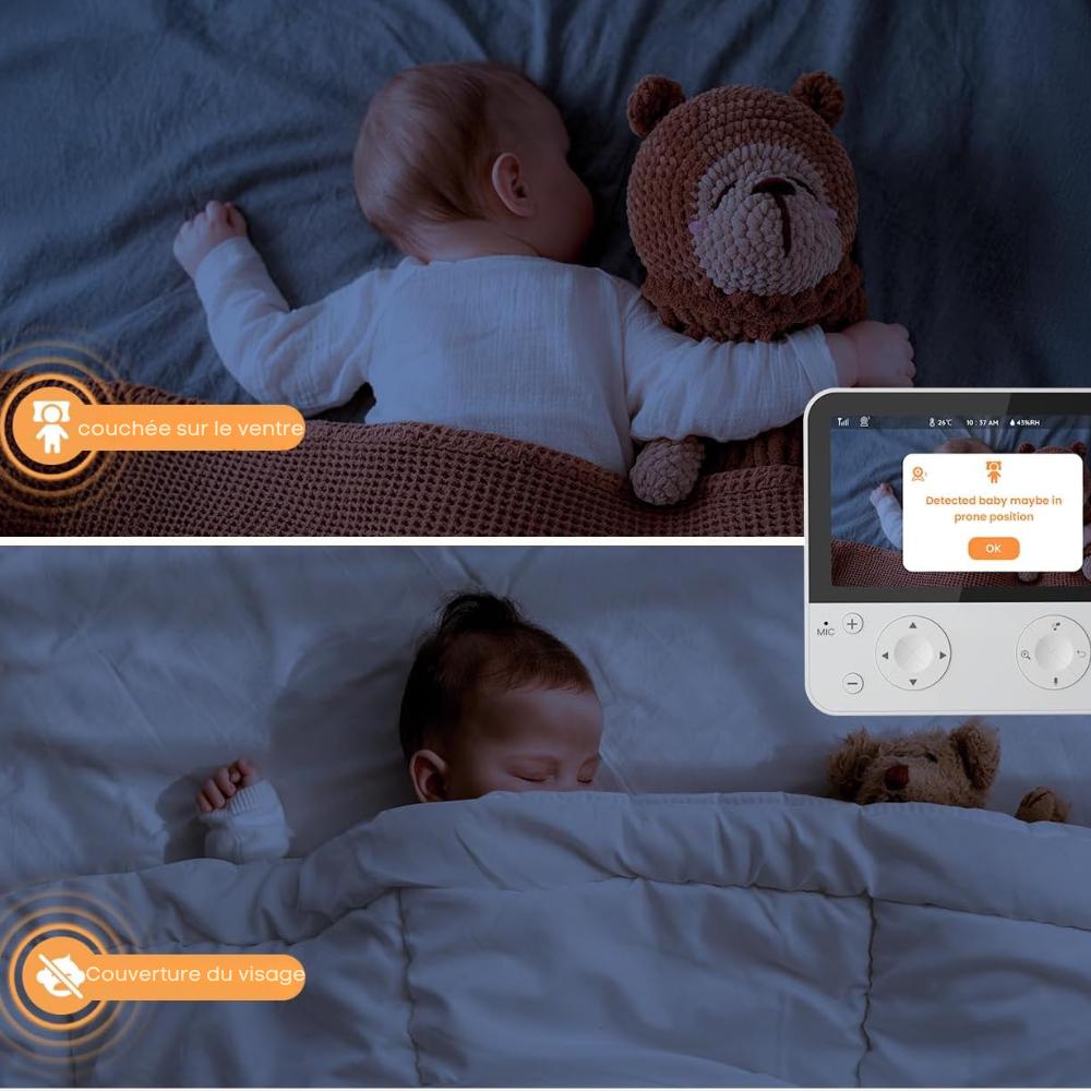 Babyphone 4MP avec Écran Numérique de 5,5 Pouces, Résolution 1080p, Audio Bidirectionnel, Vision Nocturne, Double Vue
