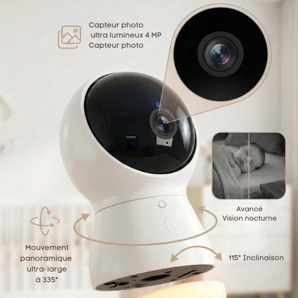 Babyphone 4MP avec Écran Numérique de 5,5 Pouces, Résolution 1080p, Audio Bidirectionnel, Vision Nocturne, Double Vue