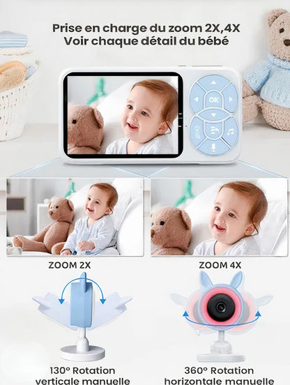 Babyphone Caméra HD 1080 P 3,5″ avec Veilleuse Colorée et Vision Nocturne pour Bébé