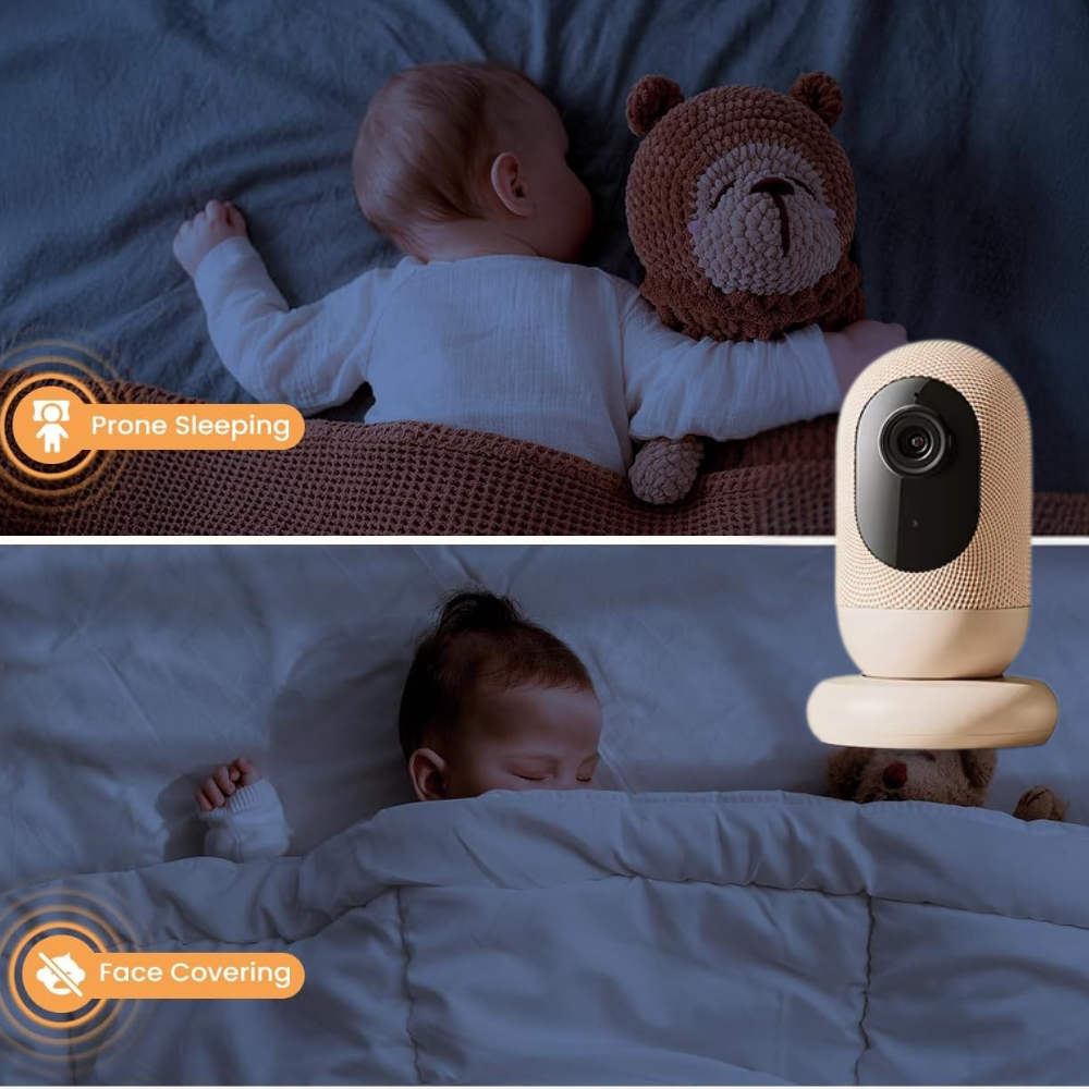 Ensemble de Caméra Bébé Intelligente Wifi 3K avec Écran Moniteur Vidéo et Détection Sonore