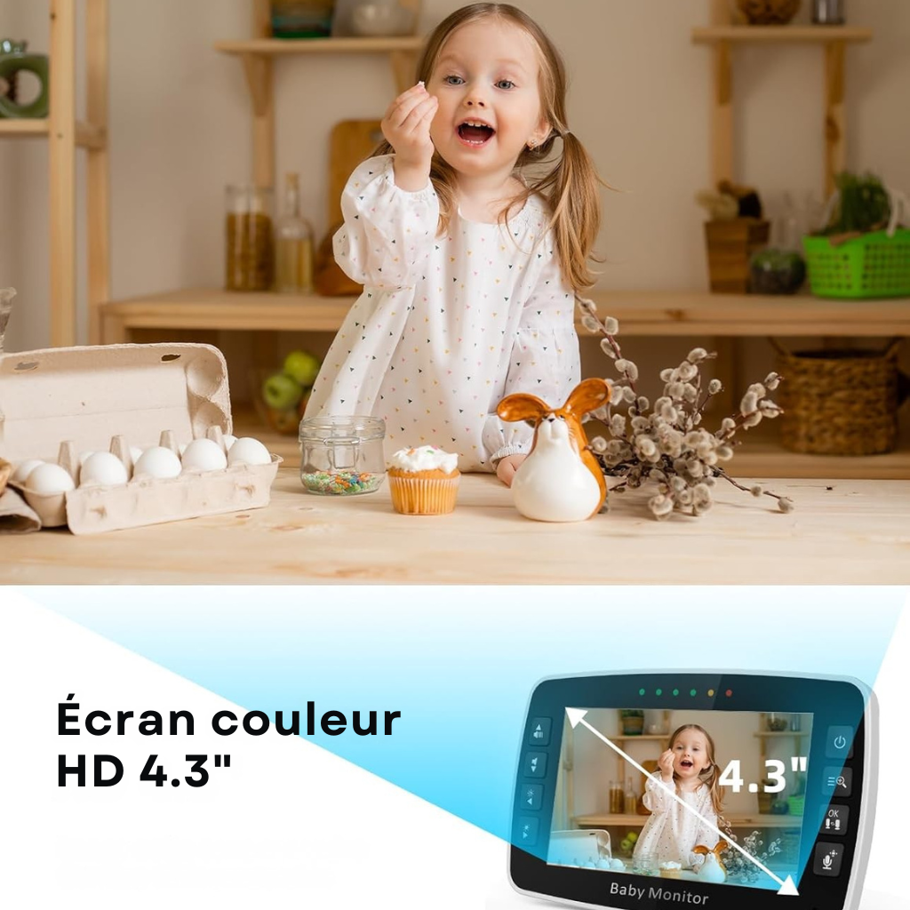 Moniteur Bébé Vidéo 4,3’’ – Audio Bidirectionnel, Vision Nocturne & Surveillance Sécurisée | Bebestudio