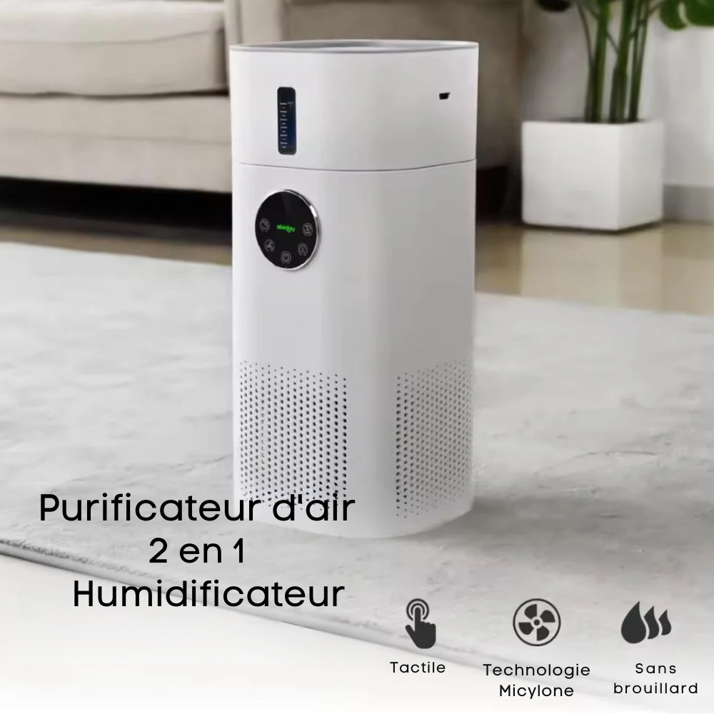 Purificateur d’Air 2 en 1 avec Humidificateur – Air plus sain, air mieux humidifié, idéal bébé