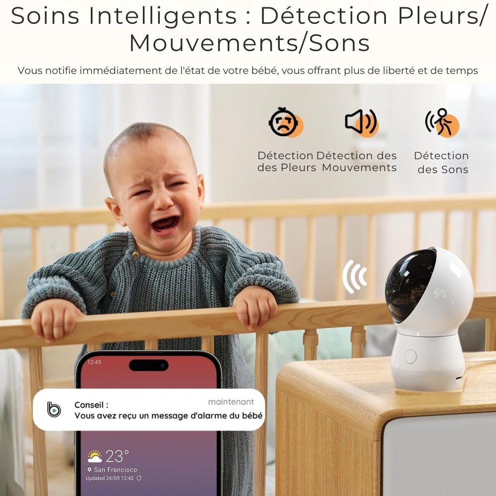 Babyphone 4MP avec Écran Numérique de 5,5 Pouces, Résolution 1080p, Audio Bidirectionnel, Vision Nocturne, Double Vue