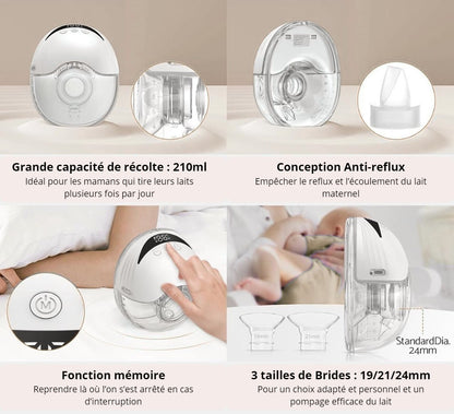 Tire-lait électrique Mains-libres - Sans fils et Silencieux - 4 Modes et 12 Niveaux - Téterelles 19/21/24mm inclus